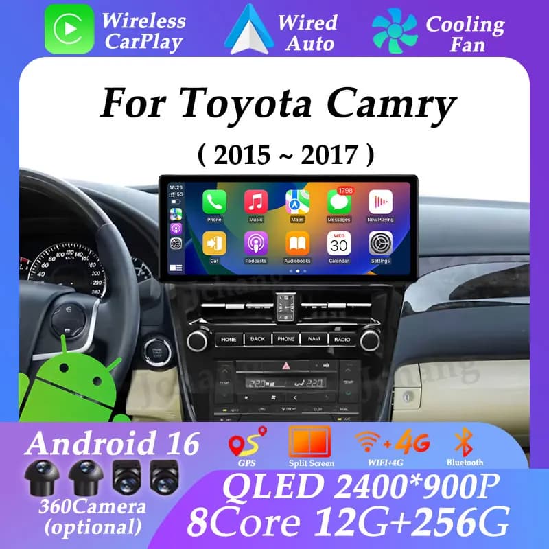 Autoradio 12.3\" for Toyota Camry 2015 2017 Android 16 CarPlay Touch Screen Multimedia Reader Video Navigation Stereo