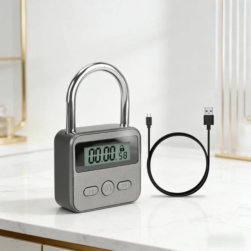 2X Smart Time Lock LCD Display Electronic Timer Switch USB Rechargeable Timer Padlock Travel Electronic Timer-Qing