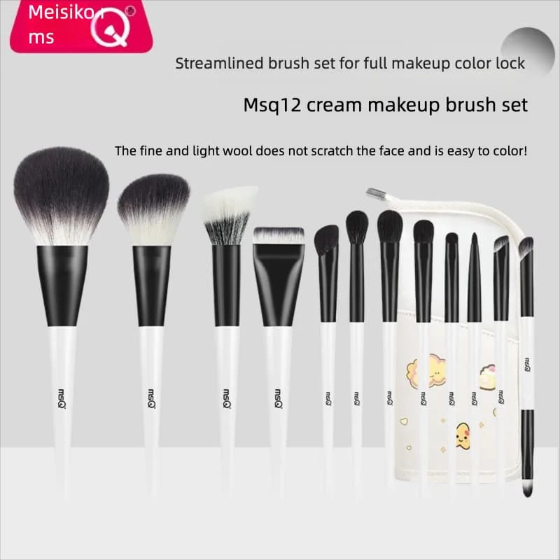 Msq/meisikou Set completo di pennelli per trucco in crema, fondotinta, fard, correttore, ombretto, 12 pezzi, pennelli in pelo animale