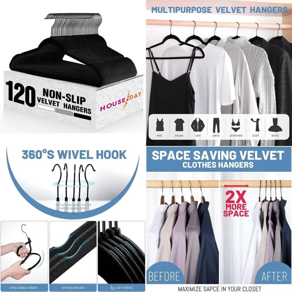 Confezione da 120 Grucce Premium Antiscivolo in Velluto per Vestiti, Abiti, Camicie e Cappotti Pesanti - Design Sottile per l'Organizzazione dell'Armadio