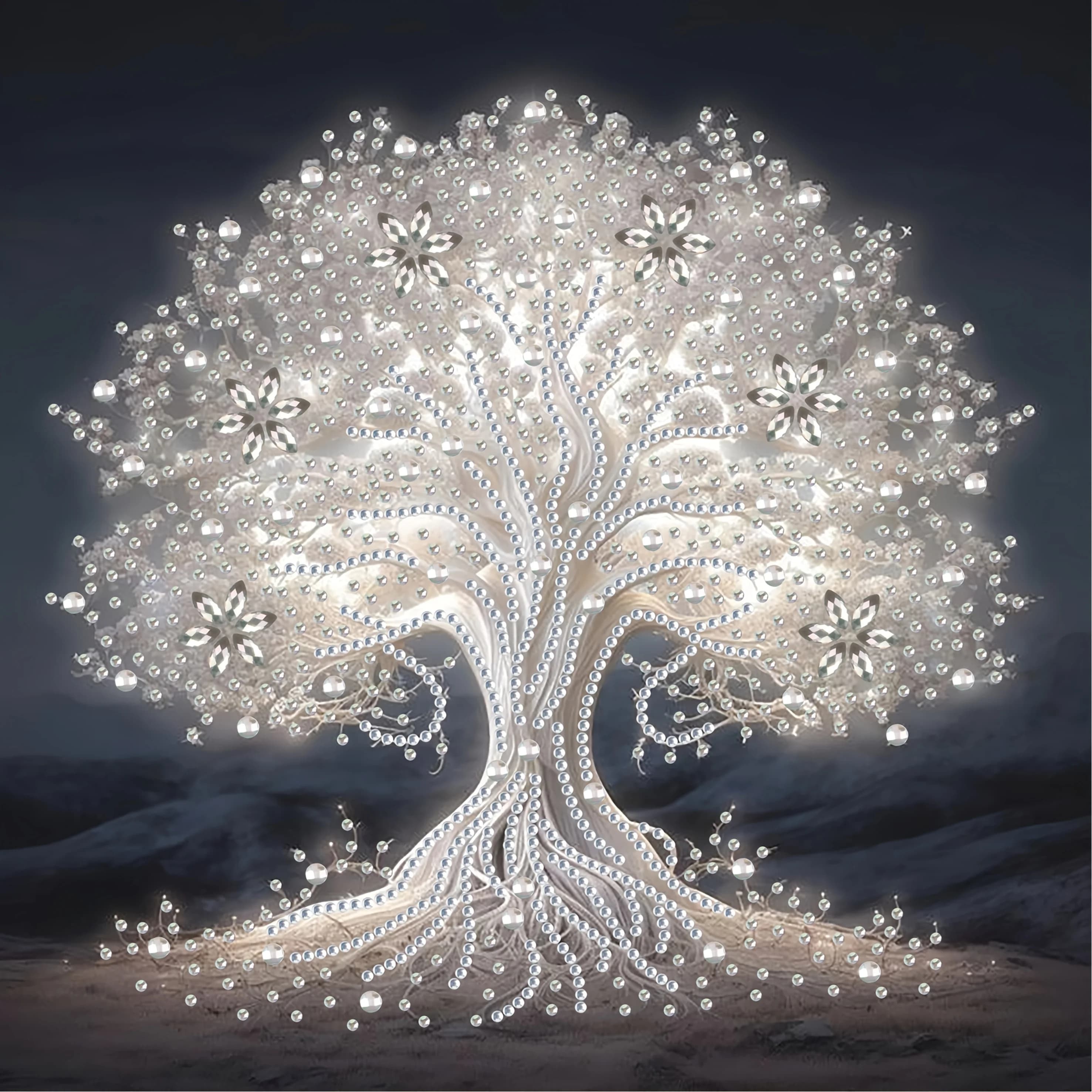 White Tree of Life DIY Diamond Painting Kit Acrylic Craft Set with Irregular & Round Diamonds, Perfect for Home