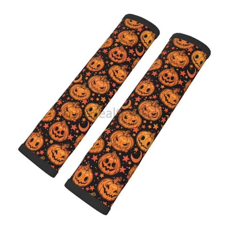 2-piece Halloween Pumpkin Star Printing Car Seat Belt Safety Belt Straps with Universal Soft Safety Belt Cover