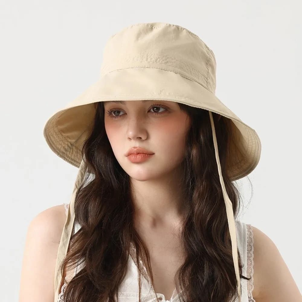 Lightweight Solid Color Sunscreen Bucket Hat Breathable Thin Fisherman Hat Foldable with Strap Wide Brim Sun Hat Summer