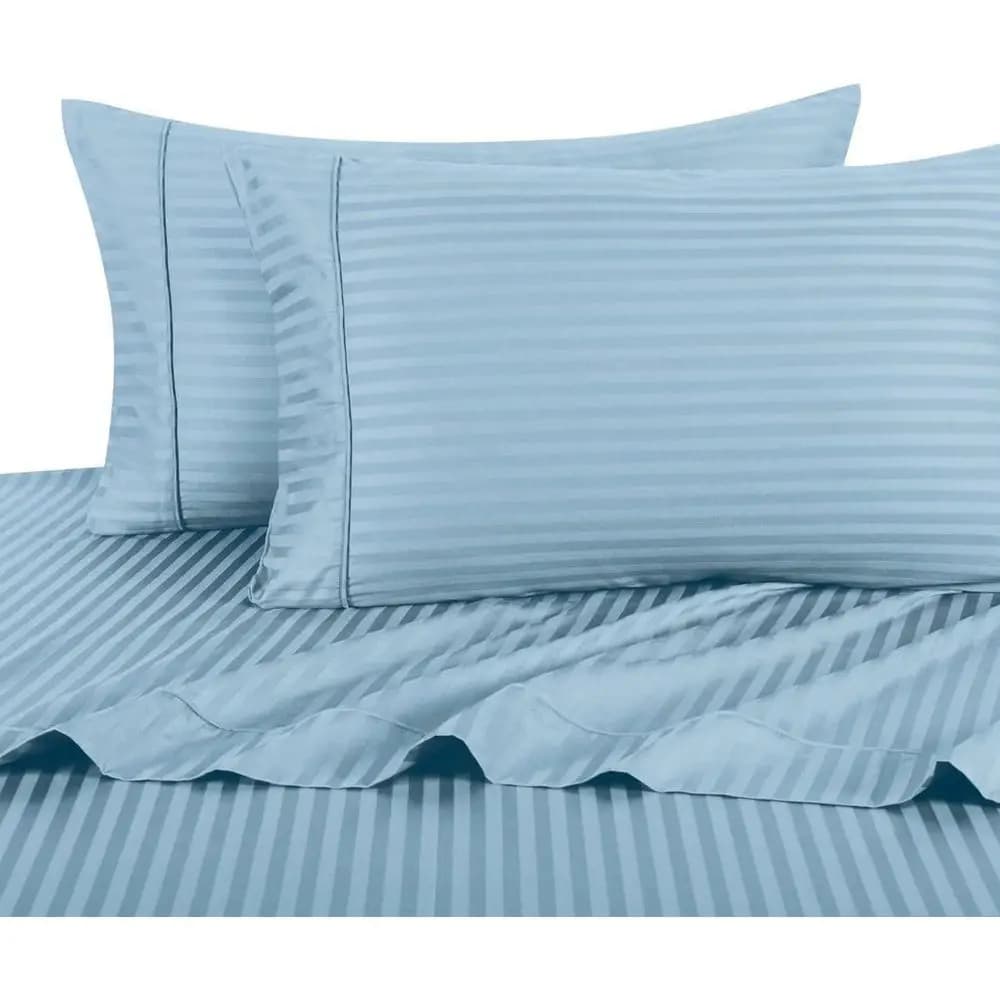 Set letto matrimoniale 8 pezzi, 600 fili, 100% cotone, piumino alternativo morbido, blu a righe, set di lenzuola e copripiumino
