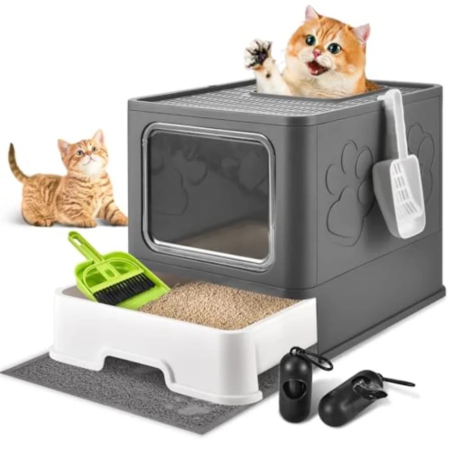 Lettiera per Gatti con Tappetino, Pieghevole, Extra Large, con Coperchio, Tipo Cassetto, Chiusa, Anti-Odore