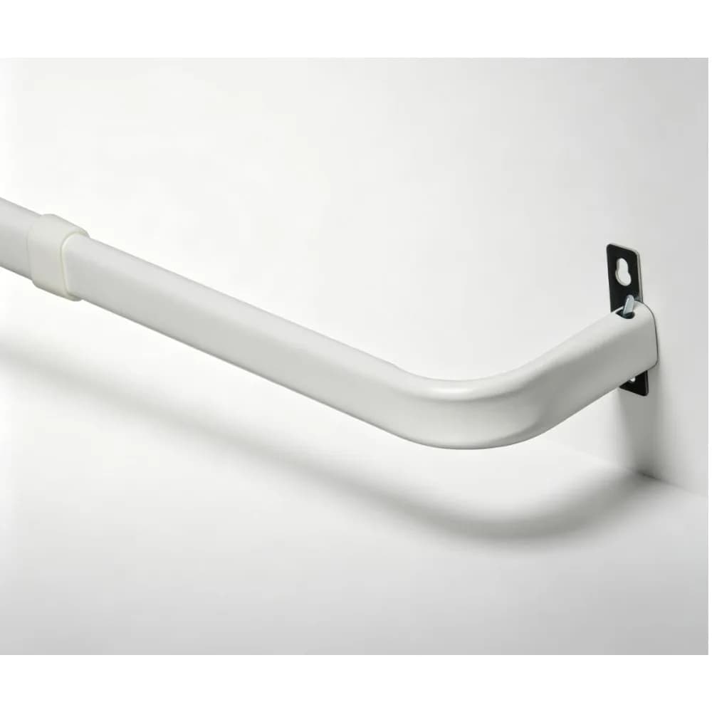 White Wrap Around Adjustable Curtain Rod 84-120 Inch, 2" Clearance Steel Window Curtain Pole with Complete Mount Hardware Light Blocking Design