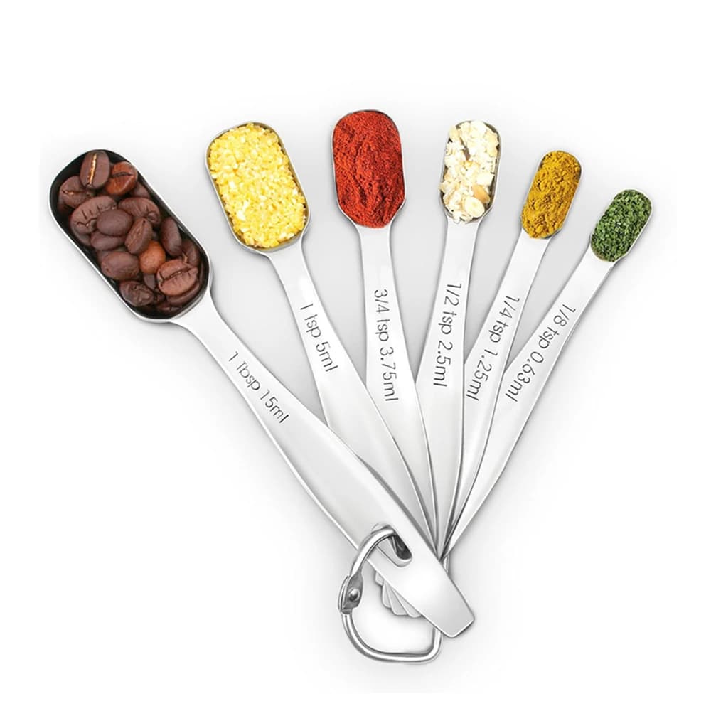 LMETJMA 6 Set di cucchiai dosatori in acciaio inossidabile pz/set cucchiai dosatori per barattoli di spezie a bocca sottile cucchiaio dosatore da forno KC0324-2