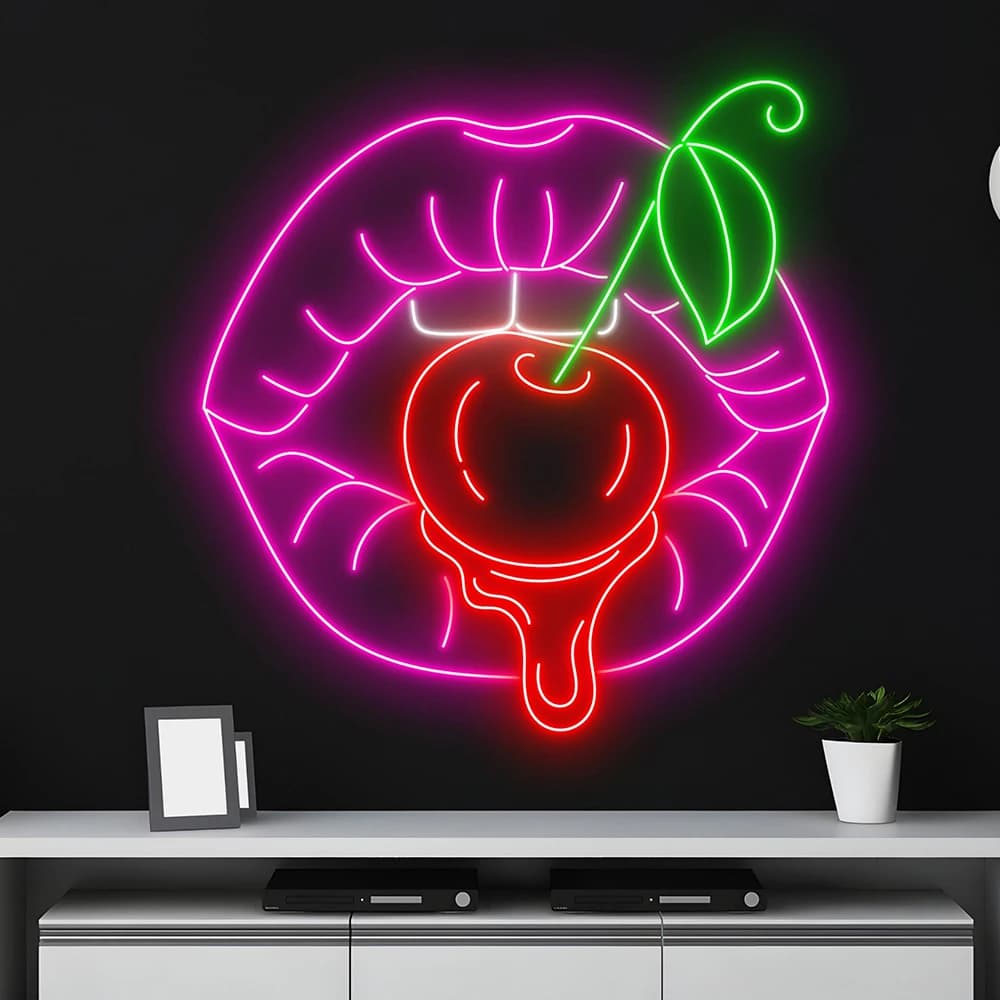 Labbra sexy ciliegia Insegna a led per la decorazione della parete della stanza dal vivo Luce al neon Decorazione personalizzata per feste in casa Insegna al neon Regali personalizzati