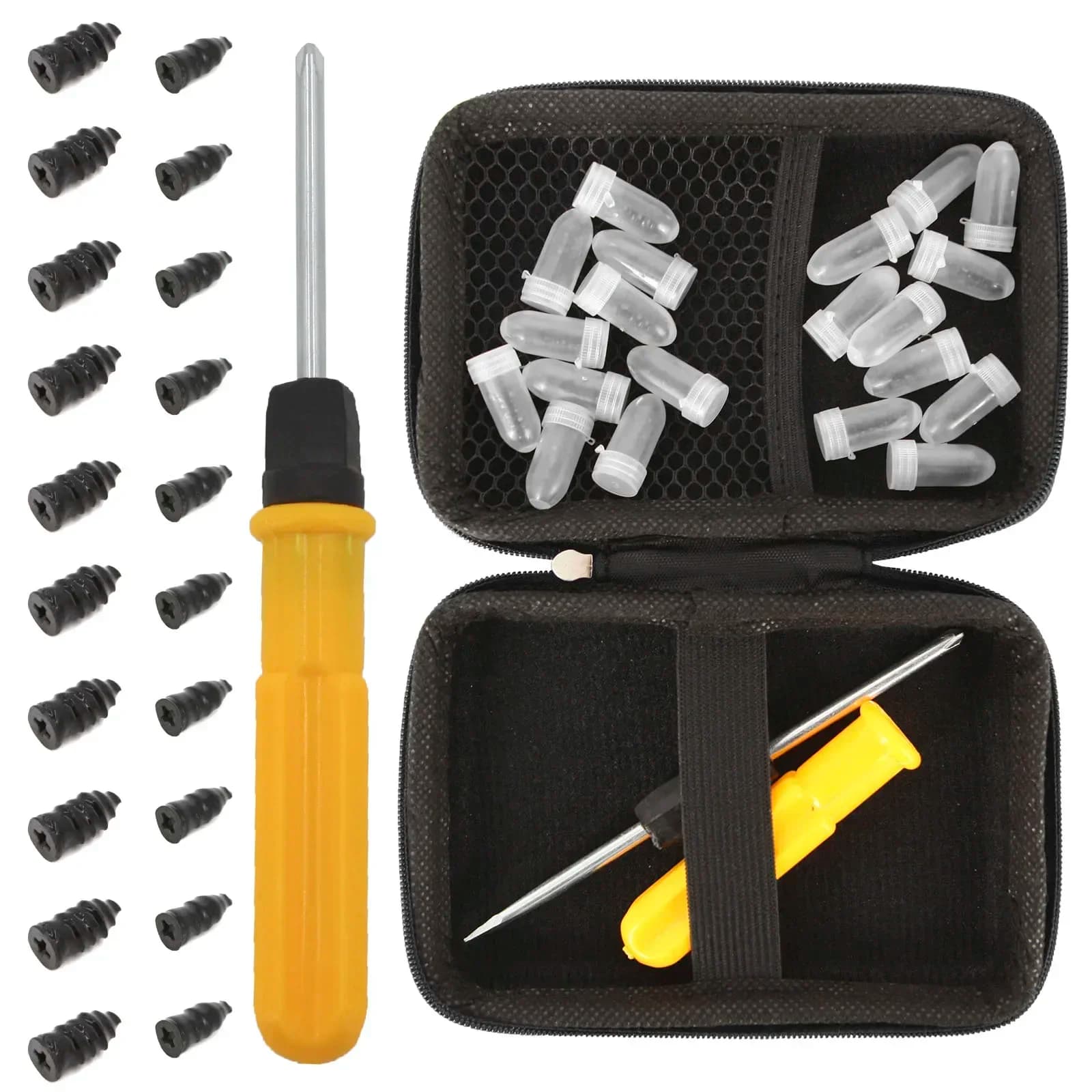 Kit Universale Riparazione Pneumatici Tubeless - Attrezzi di Emergenza per Forature con Tappi in Gomma a T per Auto/Moto Sigillatura Sottovuoto su Strada