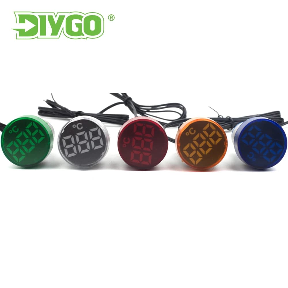 Misuratore di temperatura digitale con display a luce LED mini smerigliato rotondo da 22 mm -20-199 Sensore Termometro Registratore indicatore AC 20 V-500 V