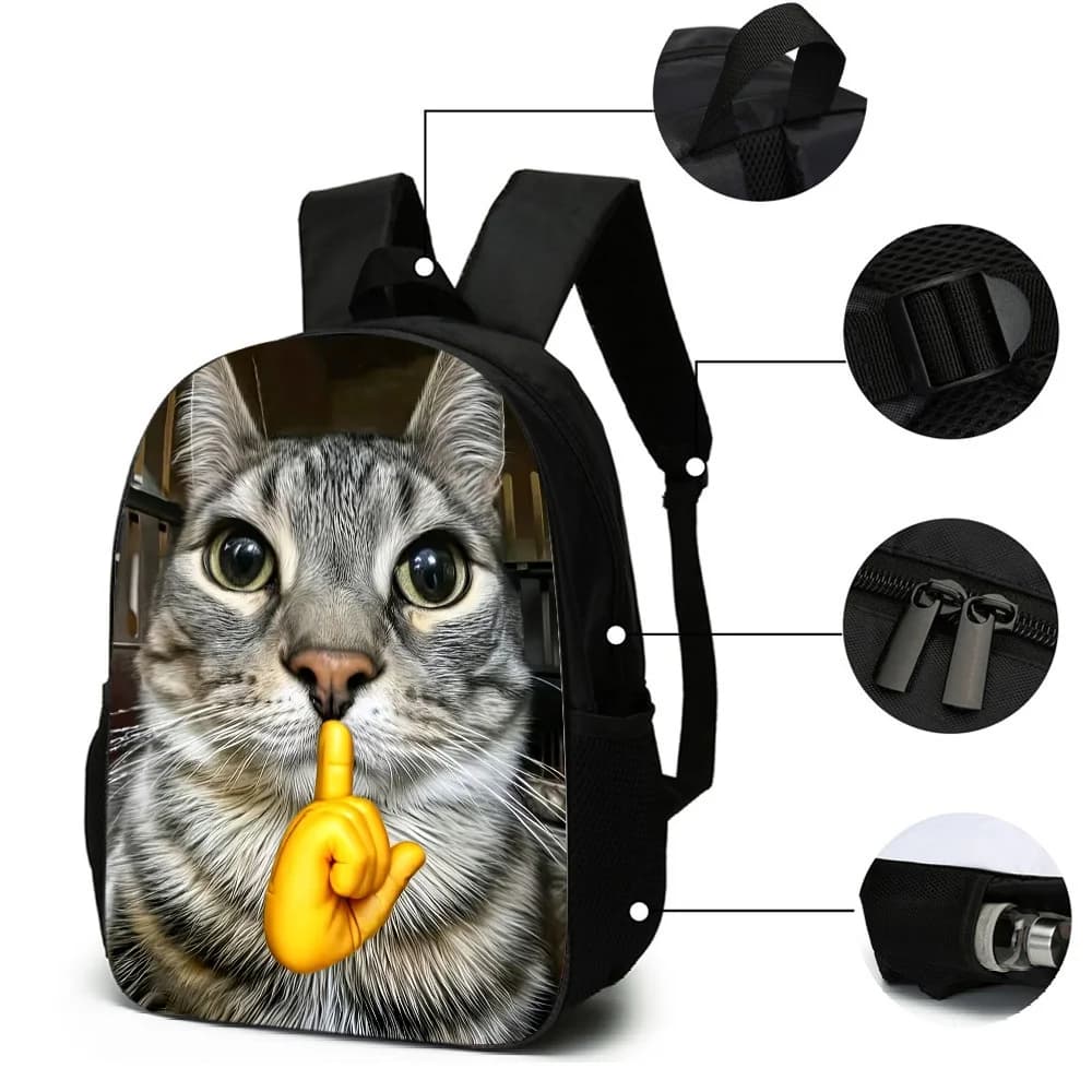 Set of 3 backpacks with cat pattern, consisting of large capacity casual backpack, case and shoulder bag