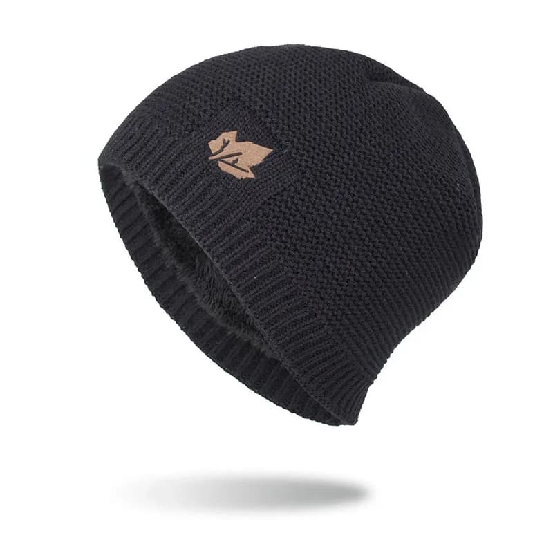 Zhongmei's new autumn and winter fleece-lined embossed leaf pullover knitted beanie