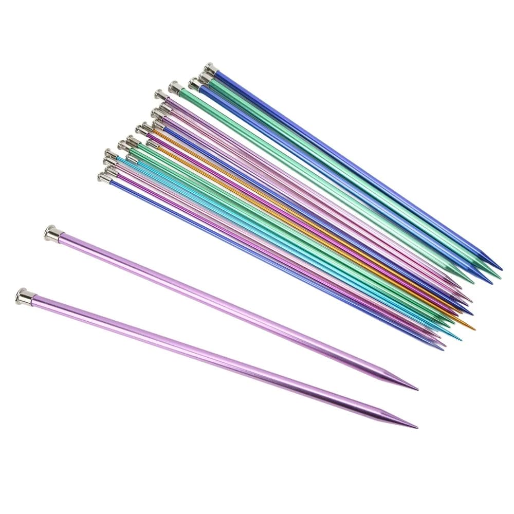 22pcs in 11 Sizes Knitting Needles Set 3.0-10.0mm Ultra Light Weight Aluminum Knitting Needles With Stoppers 25cm Length