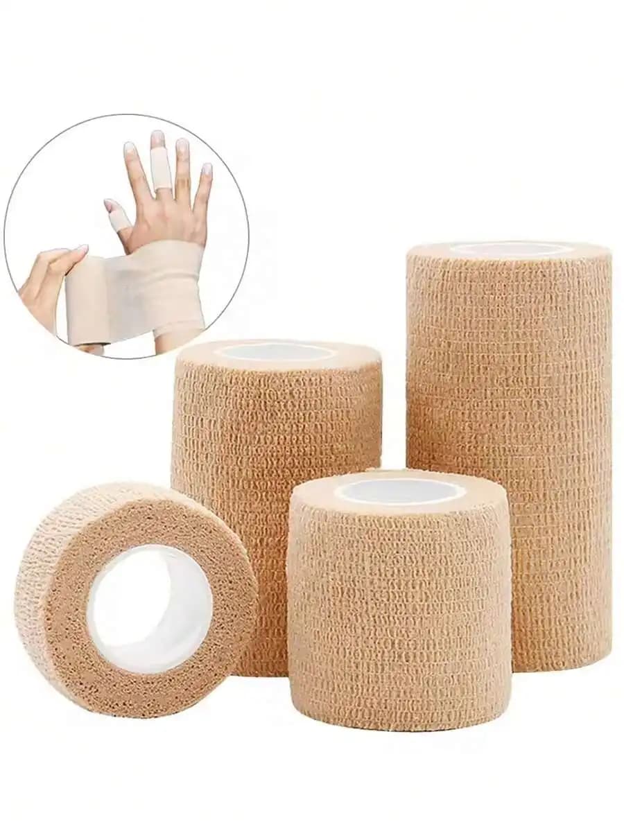 4 Rolls Medical Adhesive Bandages, Elastic Breathable Sports Self-Adhesive Tape, Beige Finger Wrap Bandage For Wrist, Ankle, First Aid For Emergency Kit Bag