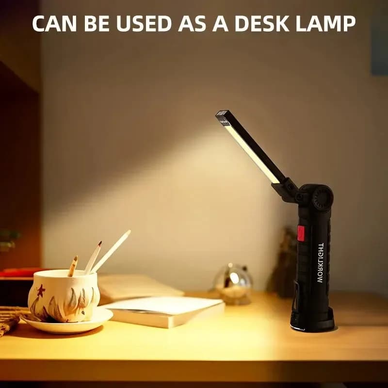Torcia da campeggio a LED ricaricabile tramite USB con magnete e gancio, luce da lavoro impermeabile, 3 modalità di illuminazione, adatta per il lavoro notturno