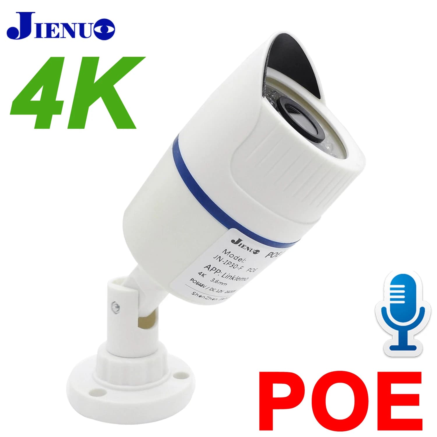JIENUO 4K Poe Camera IP Outdoor impermeabile sorveglianza di sicurezza visione notturna 4MP 5MP 8MP Onvif Audio CCTV Video HD Home Cam Net