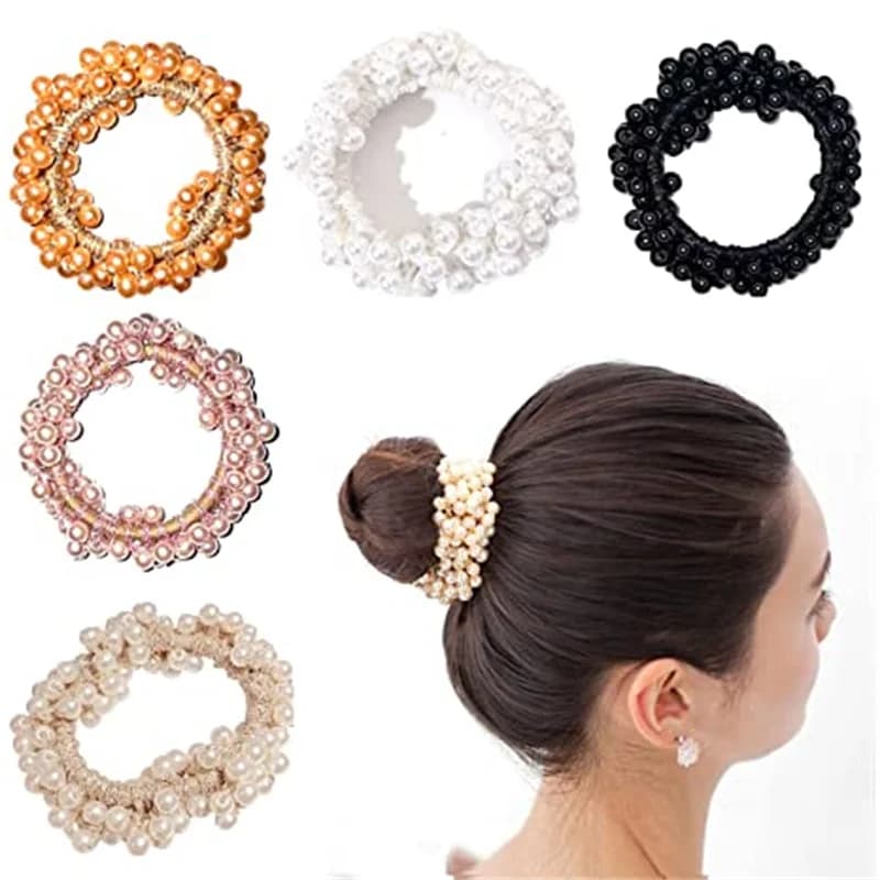 6 Colors Woman Elegant Pearl Hair Ties Fashion Beads Scrunchies Rubber Bands Ponytail Holders Hair Accessories