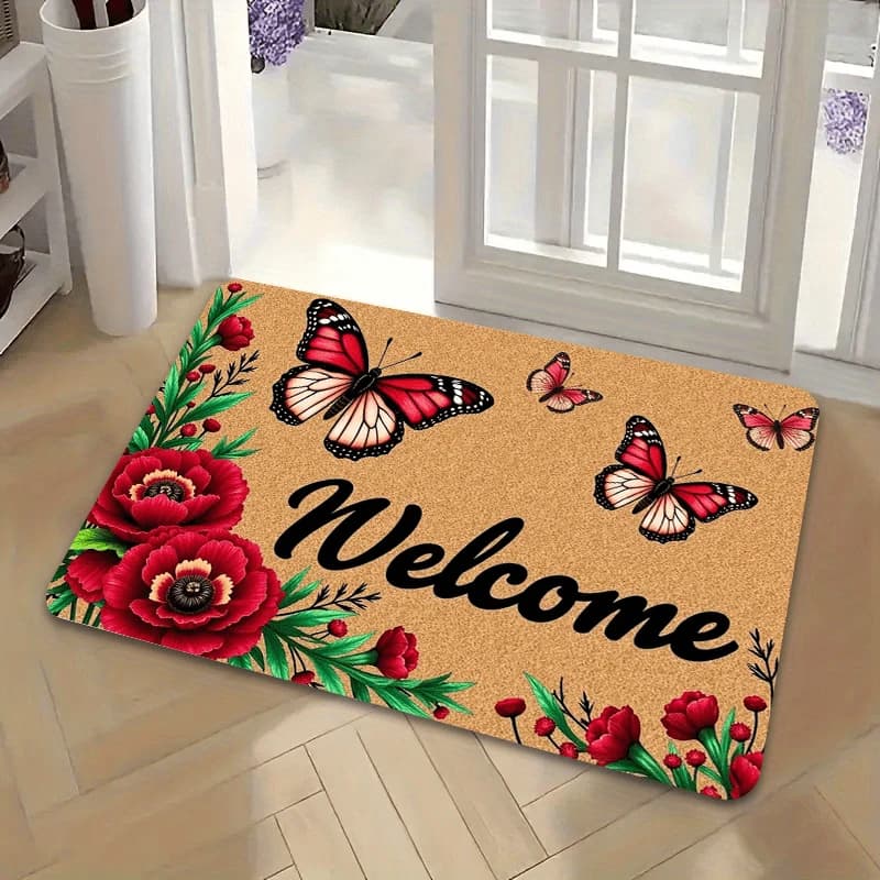 VIKAMA Tappeto di benvenuto floreale, morbido, antiscivolo, lavabile, per interni ed esterni, per cucina, camera da letto, veranda, decorazione domestica