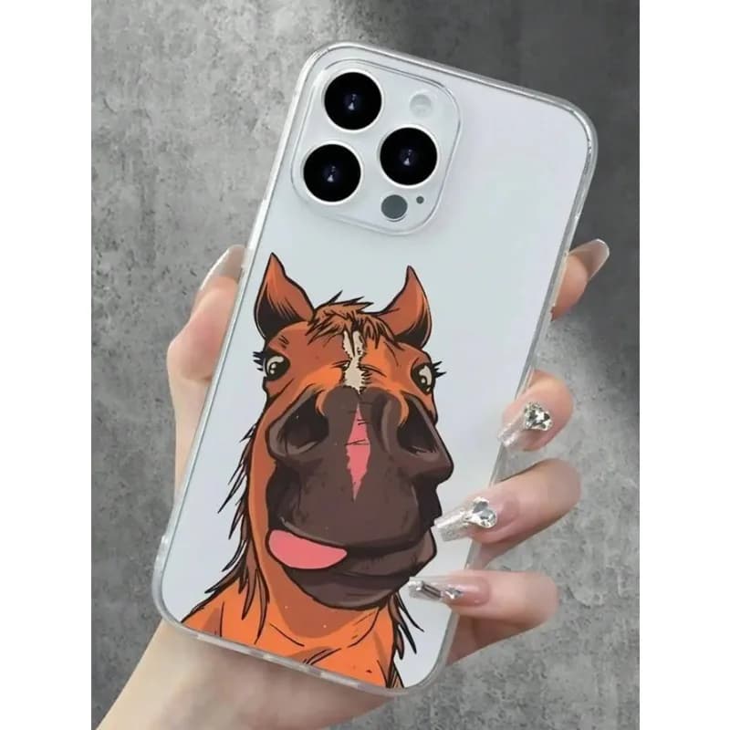 Divertente Cover Trasparente Morbida Antiurto a Forma di Cavallo per iPhone 17 16 15 14 13 12 11 Pro Max Mini SE 7 8 Plus 17E