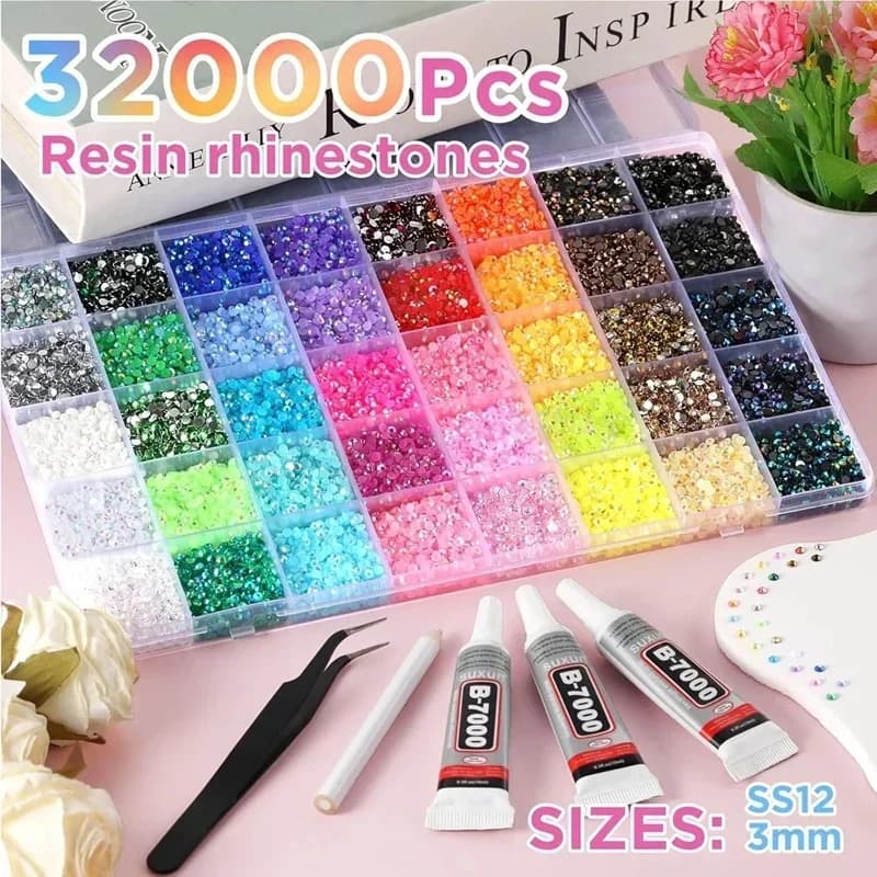 3mm Color Diy Resin Rhinestone Kit Multi-color Rhinestone Strap Tools And Glue Nail Art Clothing Phone Case Photo Frame