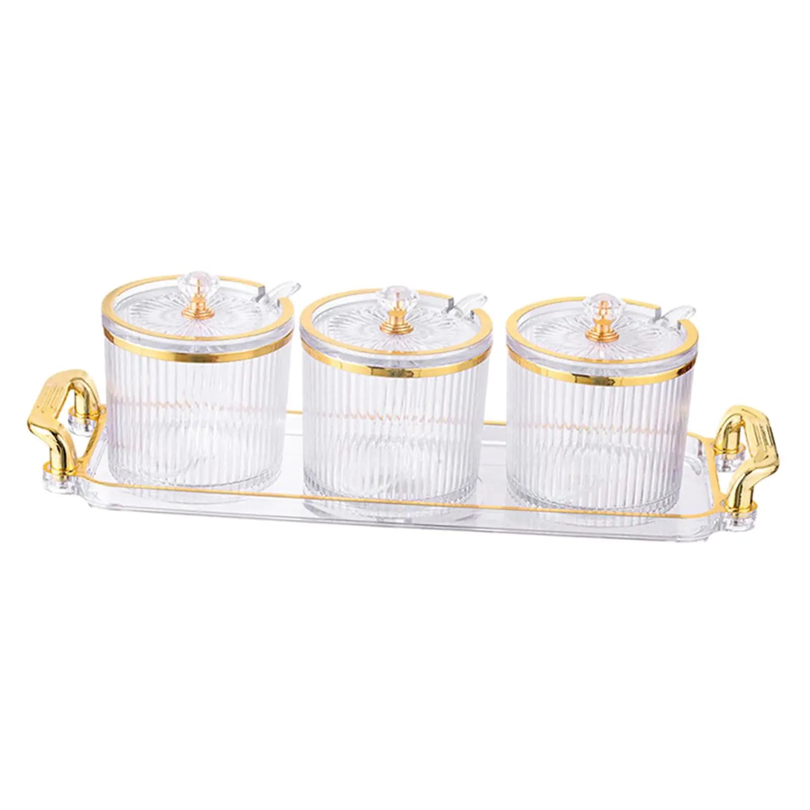 Set di 3 Barattoli per Spezie con Cucchiaio, Coperchio e Base, Contenitori Decorativi per Condimenti, Pepe, Cereali da Cucina