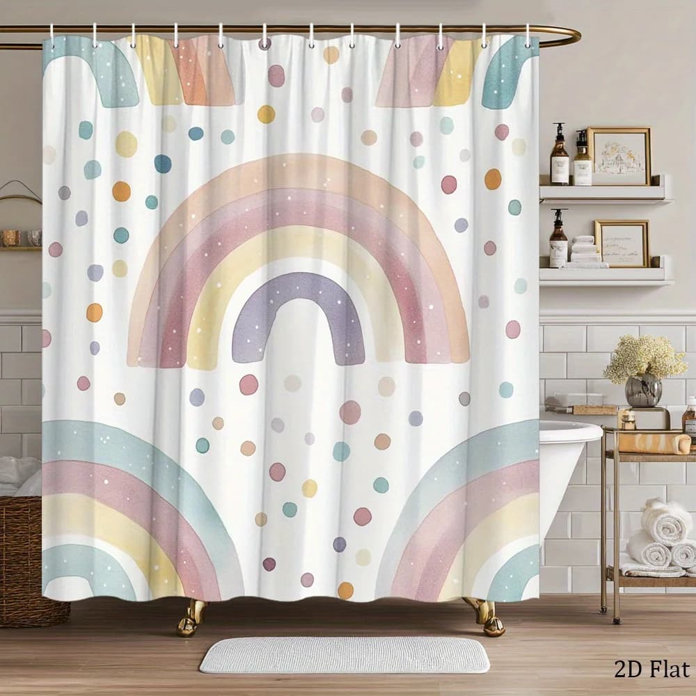 1pc a Colorful Shower Curtain Featuring Soft Rainbows And Polka Dots, Perfect for Adding a Whimsical Touch to Your Bathroom Deco
