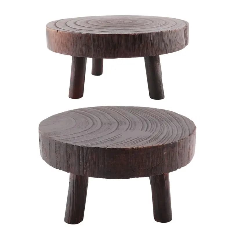 ABHU 2Pcs Mini Wooden Stool Flower Display Stand, Potted Plant Shelf Bonsai Rack, Vintage Wood Grain Garden Plant Pot Stand