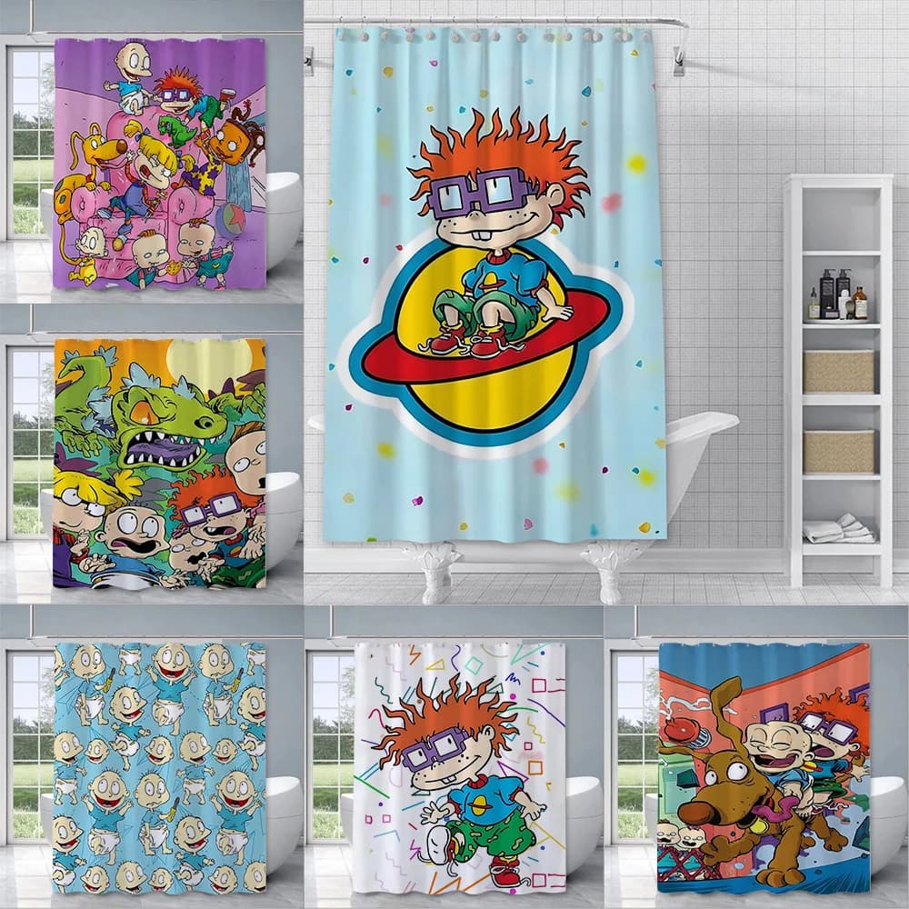 Divertente R-Rugrats tenda da doccia impermeabile in tessuto di poliestere vernice tende da bagno colorate tenda da bagno per la casa con gancio