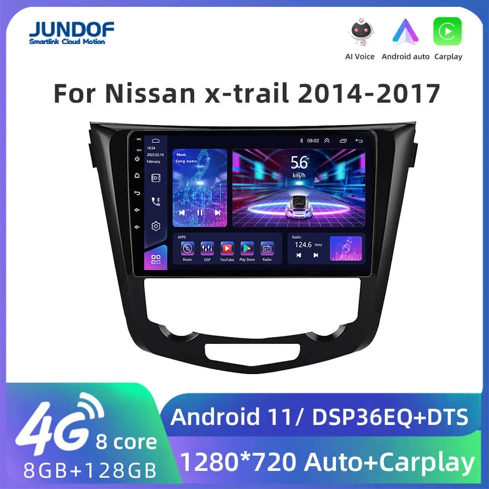 JUNDOF 10 "Radio per Auto Multimedia per Nissan X-TRAIL X Trail T32 Qashqai 2 J11 2014-2017 Autoradio Android Carplay GPS NO 2 Din DVD