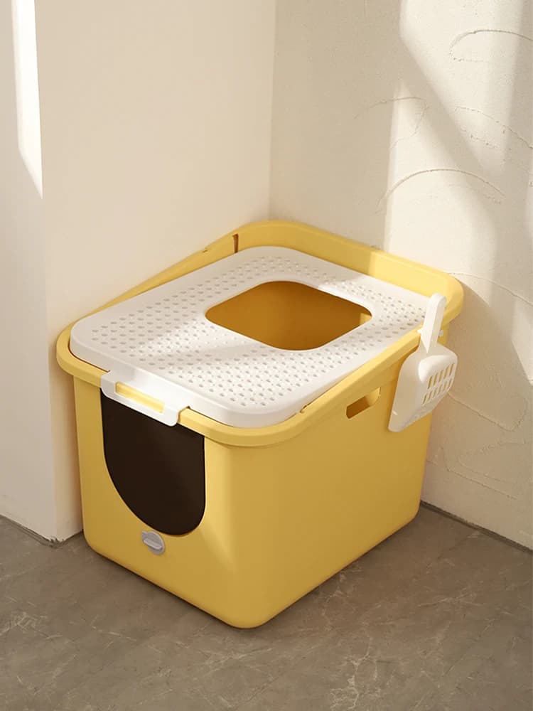 Cat litter basin, oversized, fully enclosed, odor proof, top in, external splash proof, cat litter basin, cat toilet