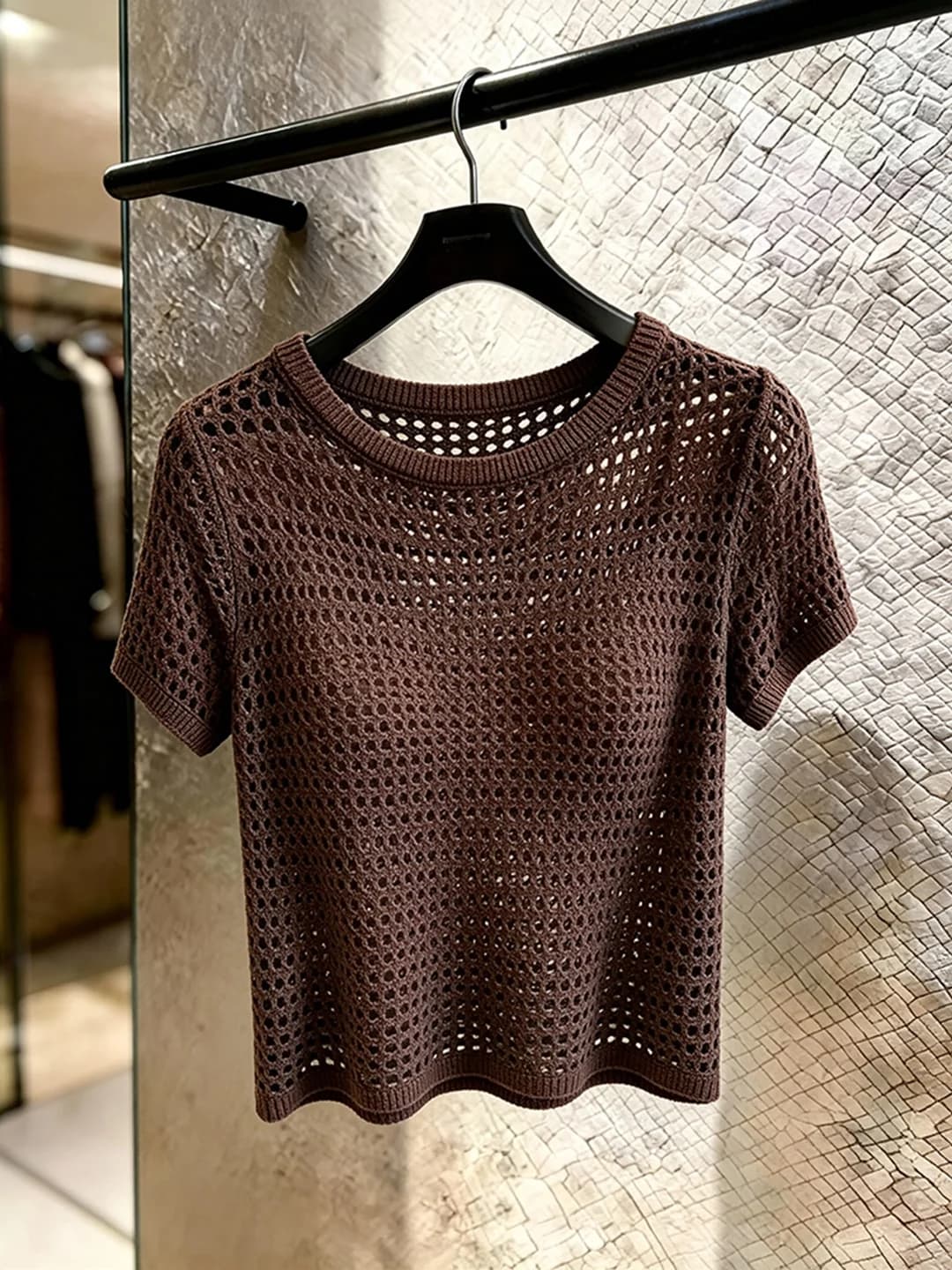 French Style Breathable Knitted Short Sleeve T-Shirt Hollow out Design Summer New Arrival Women's Fashion Personality Top