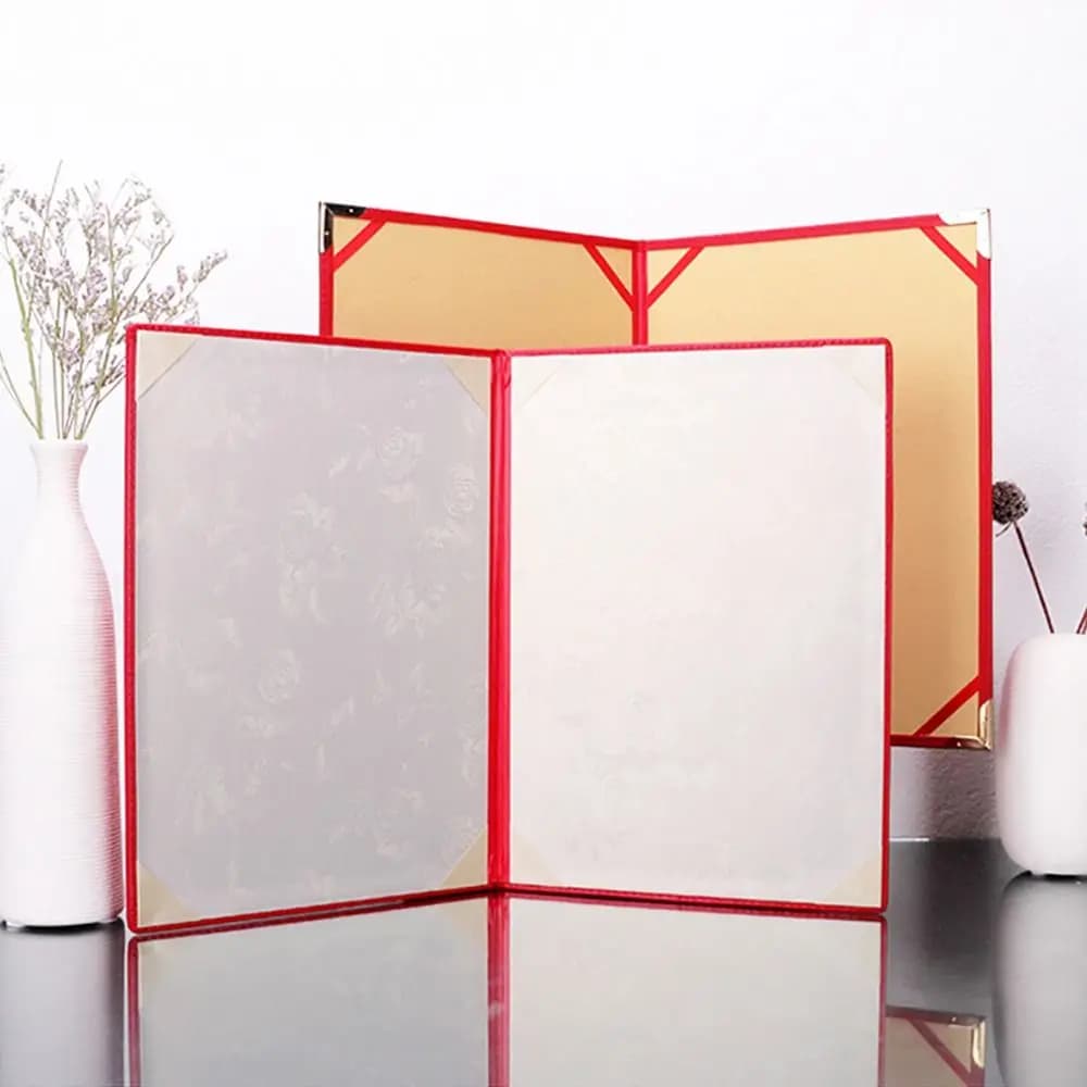 1Pcs New Surface A3 A4 Paper Hardcover PU Leather Gold Certificate Cover Thicken Red File Page Folder Hosted Speech