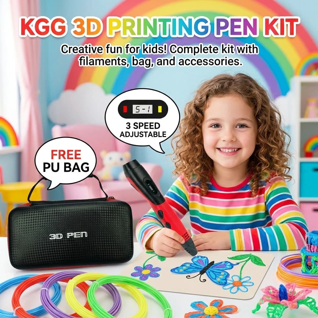 Divertente Penna 3D per Bambini con Adattatore di Alimentazione, Display LCD, Filamento PLA Colorato, Valigetta, Regalo di Compleanno e Natale per Bambini