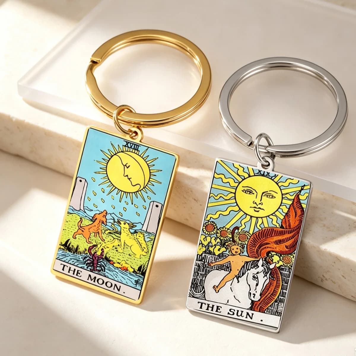 Tarot Card Keychain 22 Styles Major Arcana Divination Amulet Stainless Steel Square Pendant Key Ring Witchcraft Jewelry Gift
