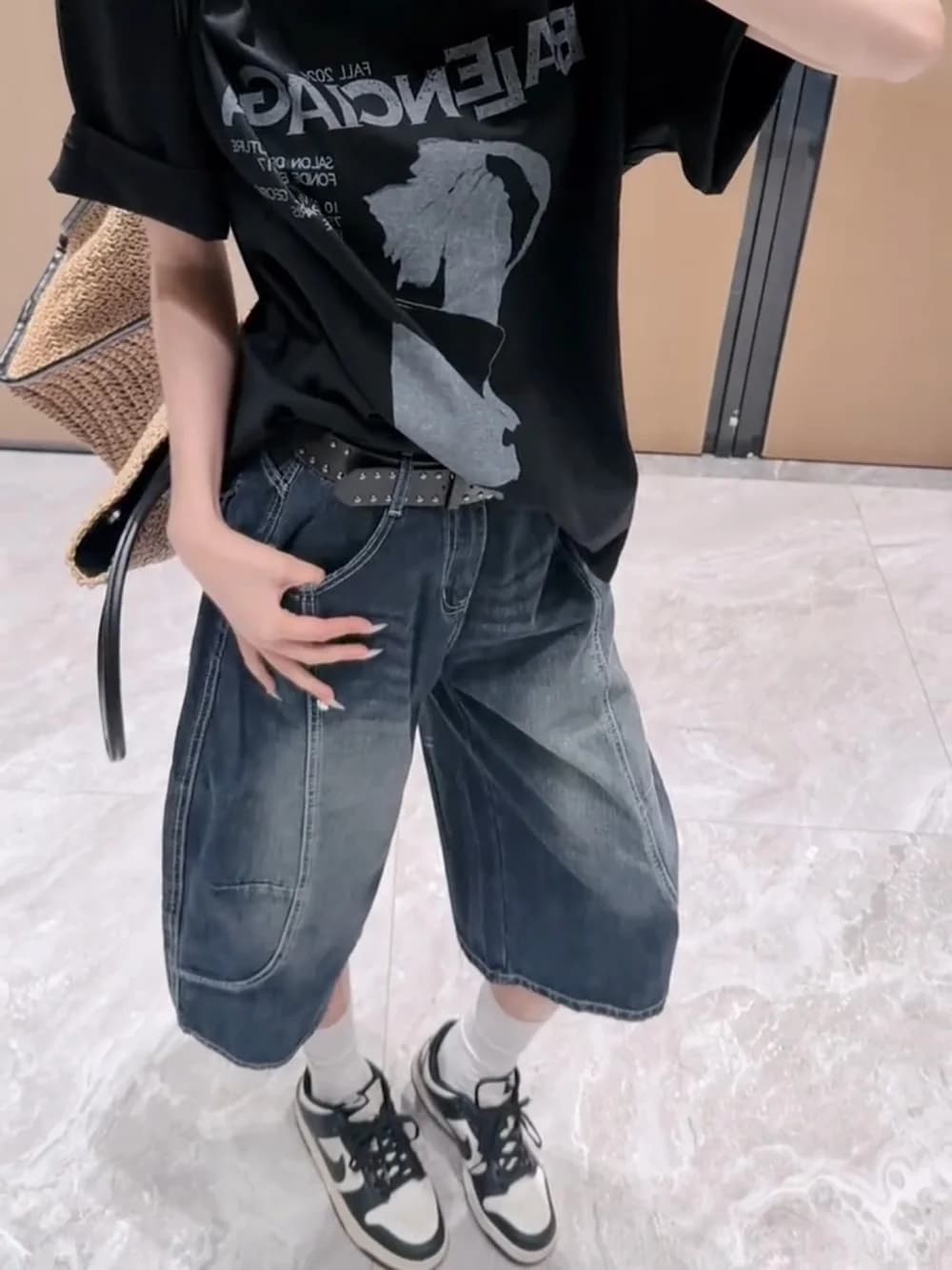 Jeans da Donna Stile Americano a Vita Alta, Gamba Larga, in Cotone, Nuova Collezione Estiva, Design a Sette Punti, Pantaloni a Gamba Larga