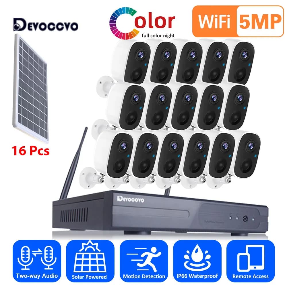 Batteria solare da 5 MP Sistema di telecamere CCTV wireless di sicurezza 16CH Monitoraggio remoto Kit NVR Wifi Sistema di telecamere bullet IP P2P Set 8CH