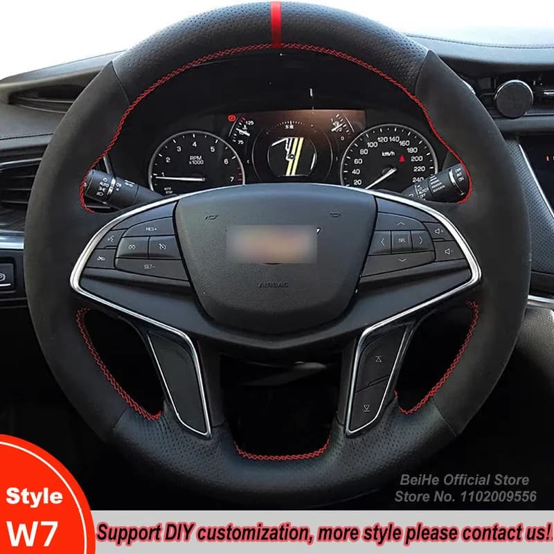 Coprivolante per auto in pelle scamosciata antiscivolo cucito a mano in fibra di carbonio PU per Cadillac XT5 XTS ATSL XT5 SRX CT6 Accessori