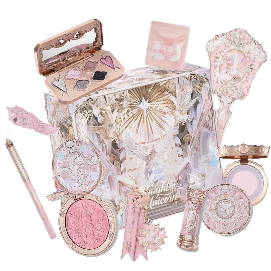 Flower Knows Knight Unicorn Makeup Gift Box Lipstick Blush Loose Setting Powder Starlight Eyeshadow,Cosmetics Kit Gift Set