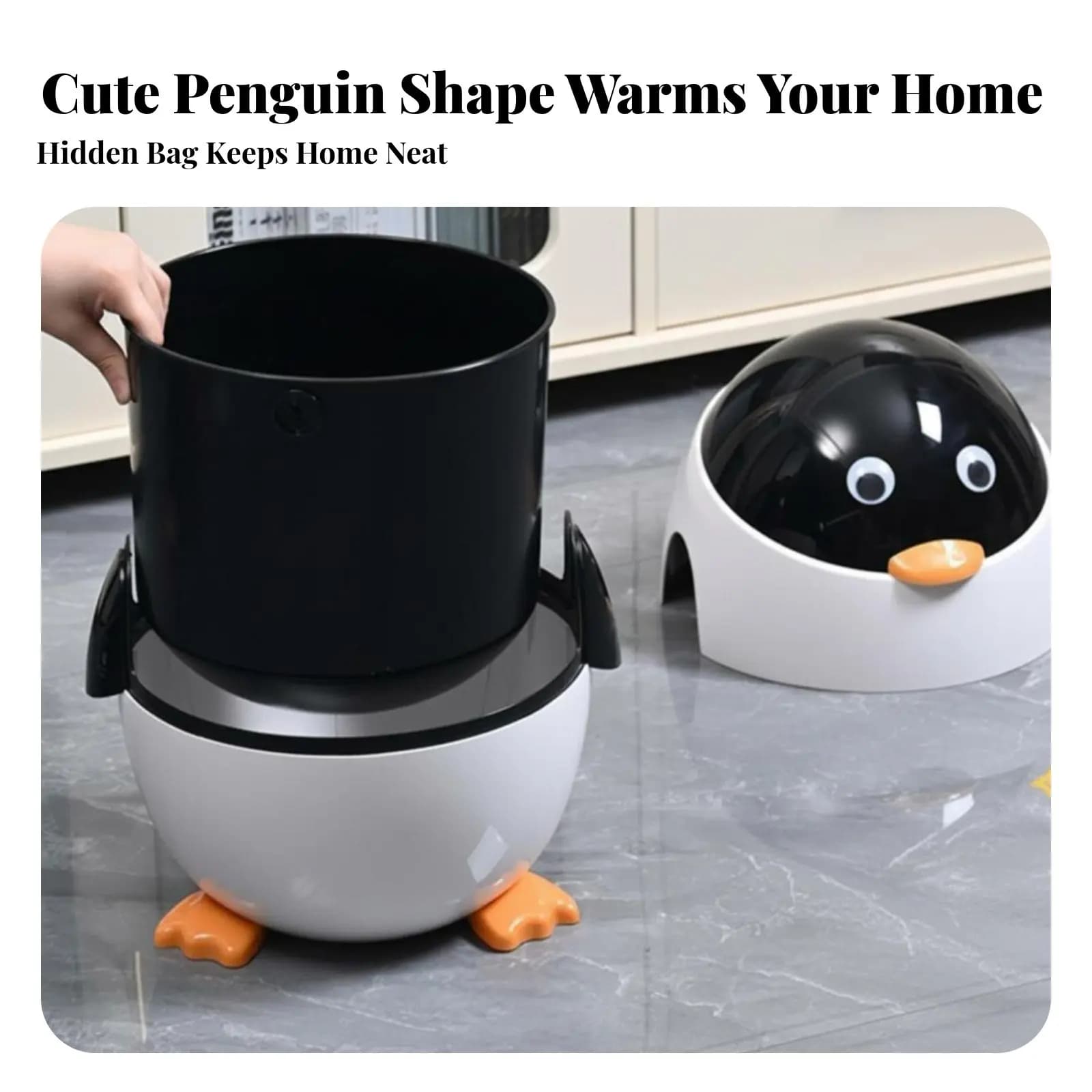Cestino per Rifiuti a Forma di Pinguino, Design Carino con Coperchio, Bidone dei Rifiuti a Cartone Animato Facile da Pulire