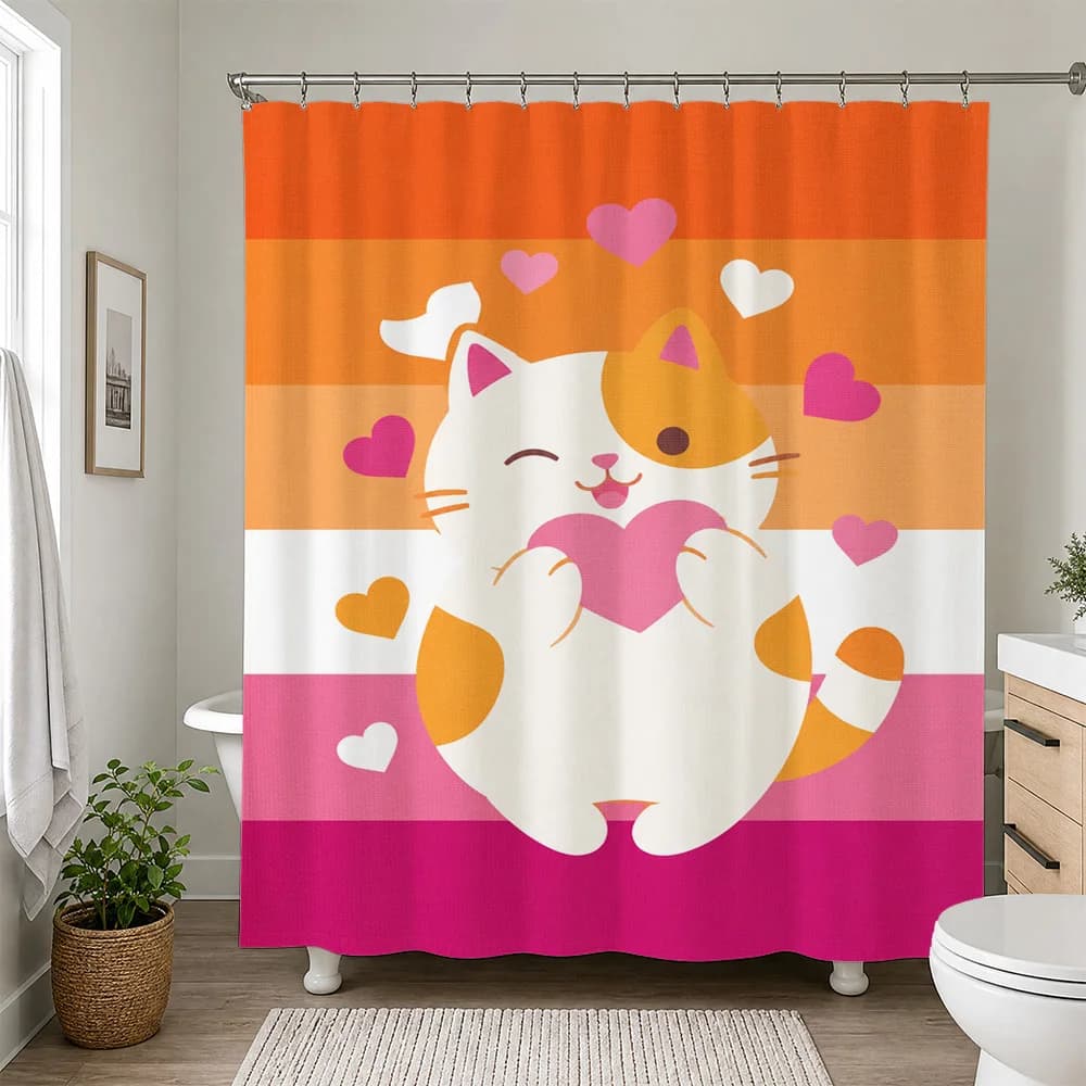 Cute Kawaii Cat Face Shower Curtain Bathroom Decor Fun Colorful Cartoon Animal Print Shower Curtain