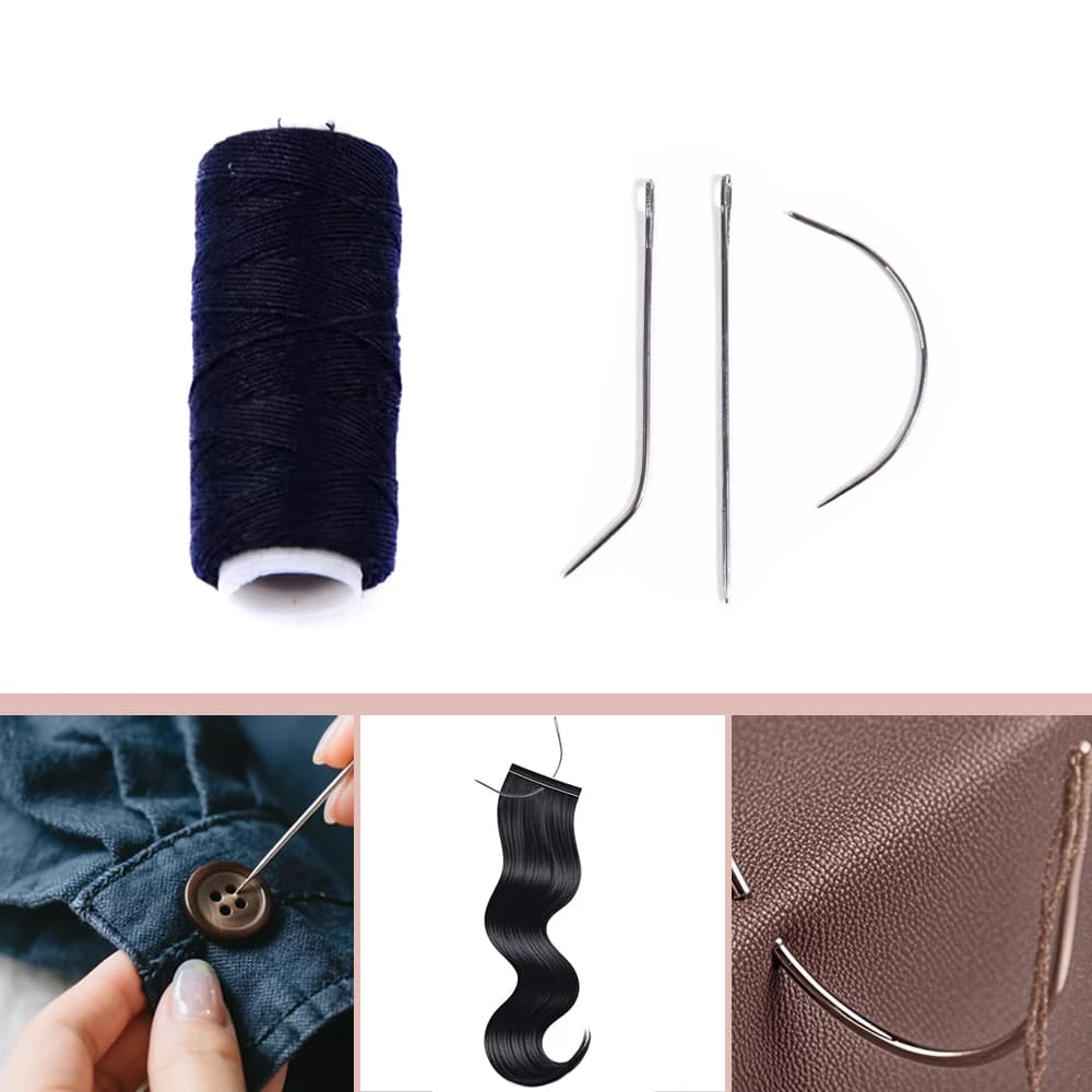 1 Rotolo di Filo da Cucito + 3 Aghi per Ventilazione Capelli (Tipo C, J, I) per Parrucche e Strumenti per Lavorazione a Maglia di Extension