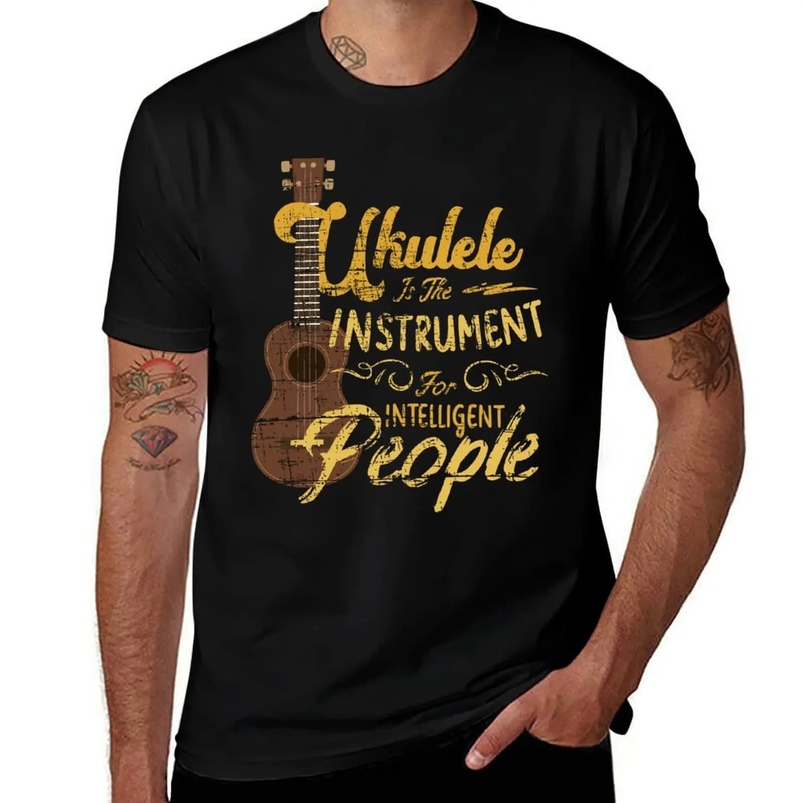 Ukulele is The Instrument for Intelligent People T-Shirt Non-Shrink Basic Cotton T-Shirt