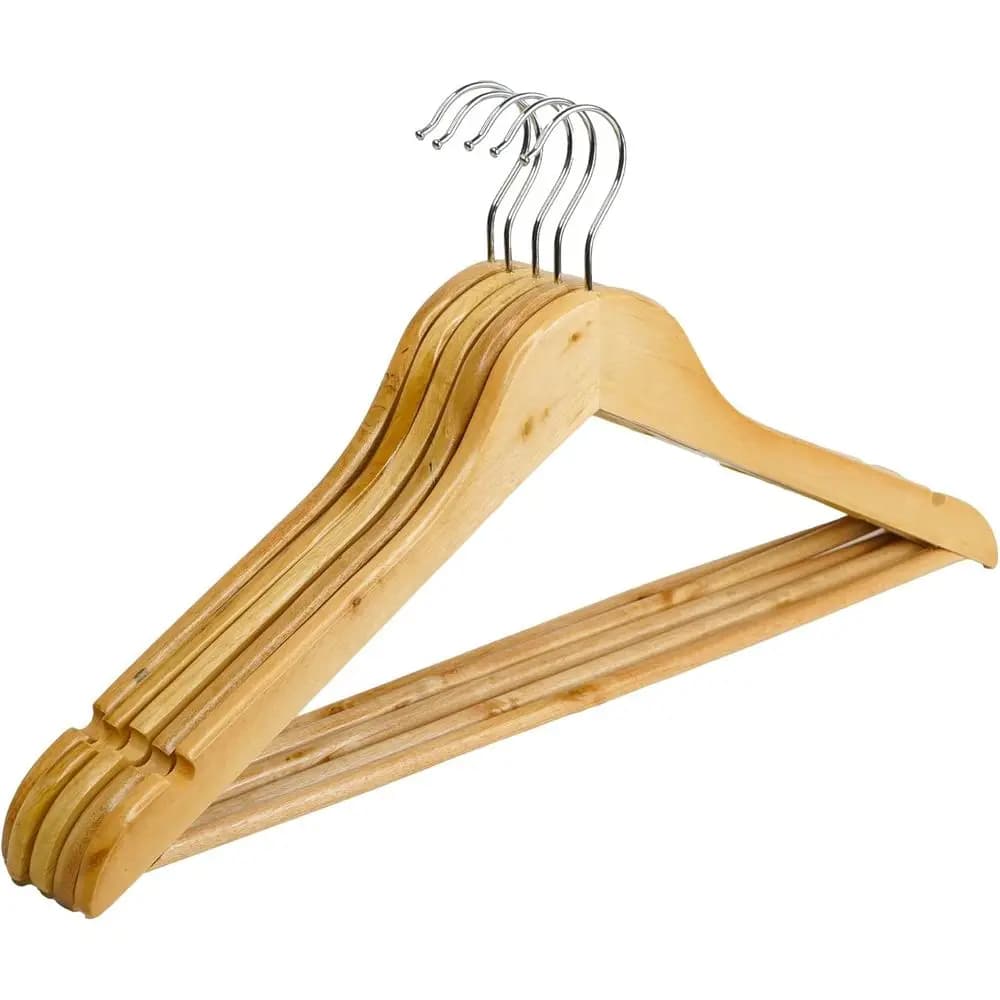 Confezione da 50 appendiabiti in legno massello con barra antiscivolo, intagli e rotazione a 360° ° Gancio Girevole per Cappotti, Abiti, Camicie, Vestiti - Finitura Beige