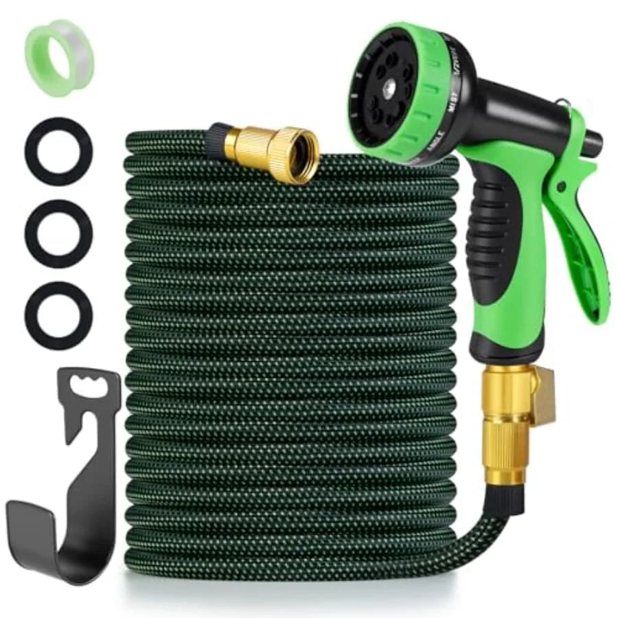 Garden Hose 25 FT, Non-Expanding, 10 Functional Nozzles, Garden Hose anti-kink, Heavy Duty Flexible Water Hose 25 FT, Suitable