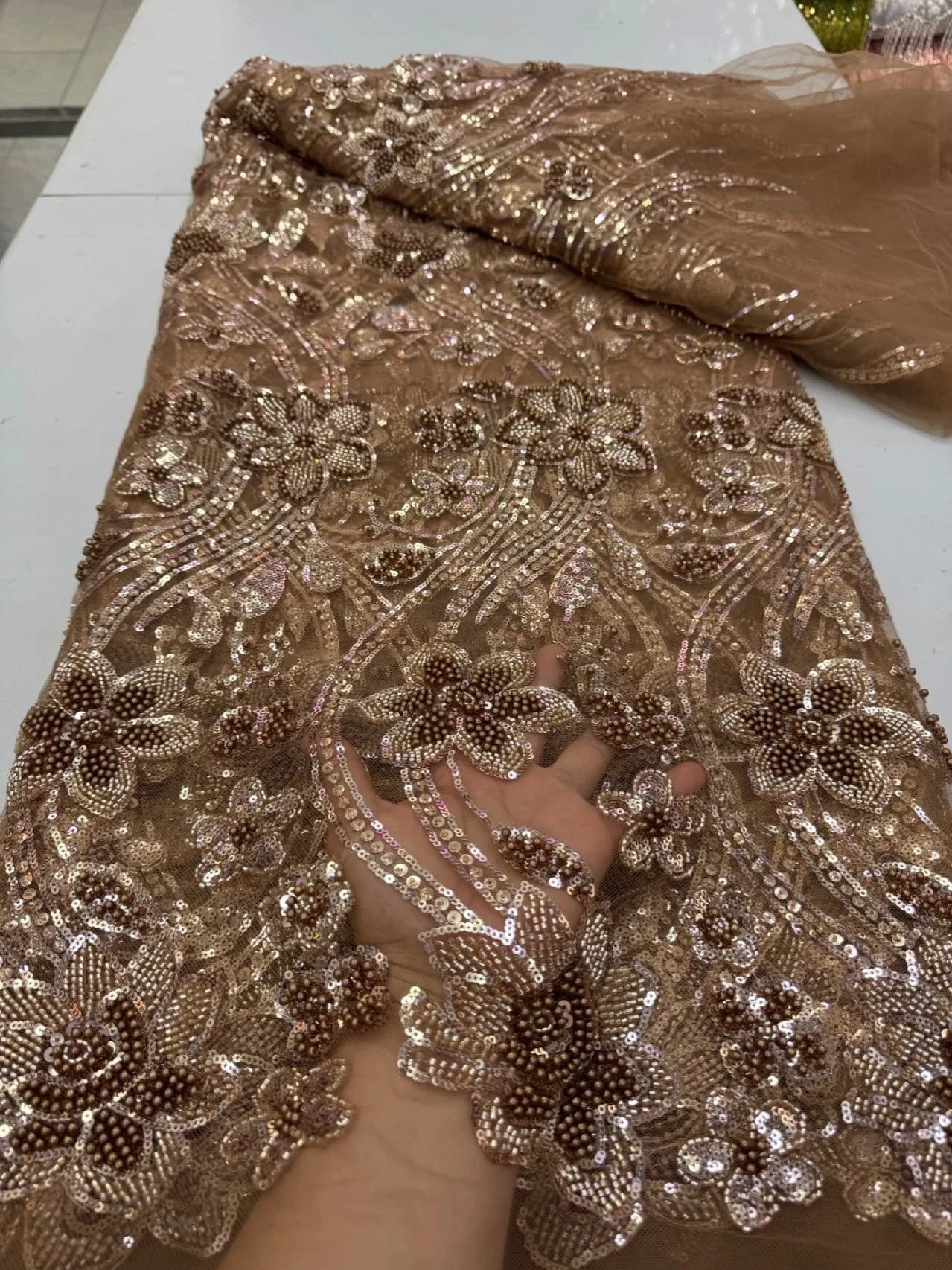 Nigerian Sequins 2026 High-Quality Tulle Lace Fabric Embroidery African Net Cloth for Prom Dresses Beads 5 Yards JY540