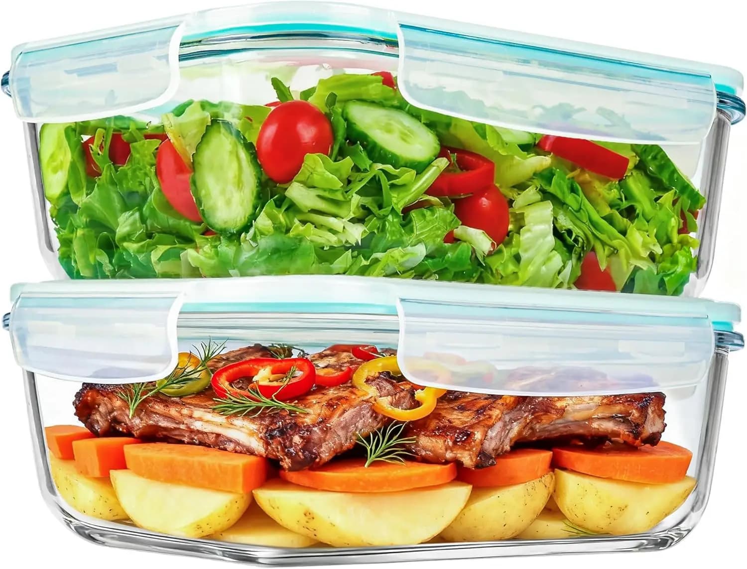 Set di 2 Contenitori in Vetro per Alimenti da 78 Oz / 9,8 Tazze con Coperchi, Contenitori per Preparazione Pasti, per Cucinare, Servire, Conservazione in Vetro