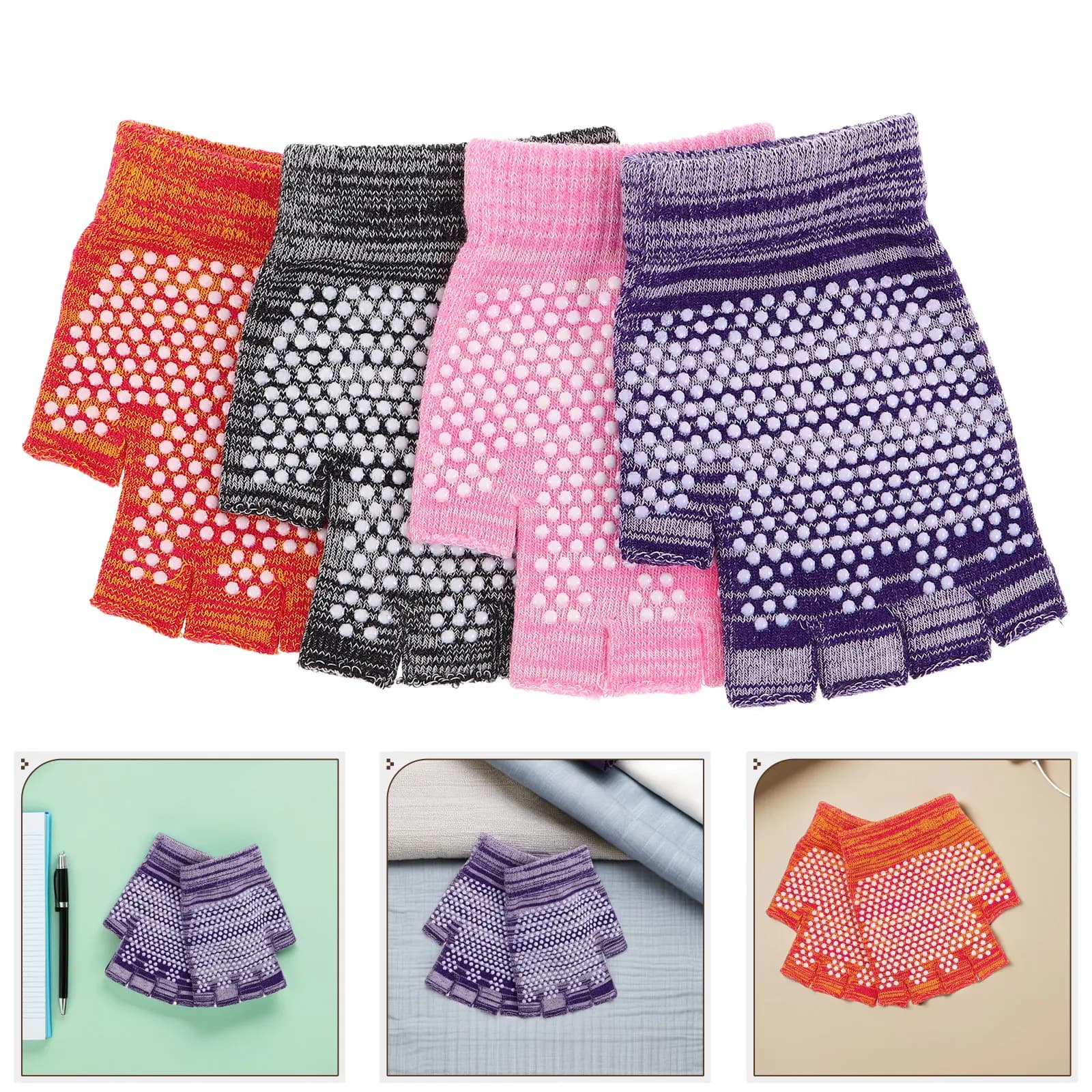 4 pairs of women's fingerless gloves, non-slip, half fingers, for cycling, training, gym, fitness, yoga, wrist support