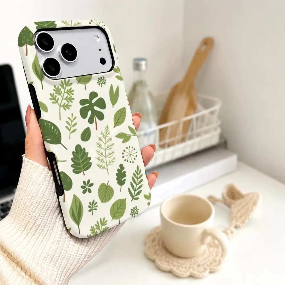 Watercolor Leaves Phone Case Film material 2-in-1 Shell FOR IPhone 17 16 15 14 12 17Air 16e 13 Pro MAX 16Plus Cover
