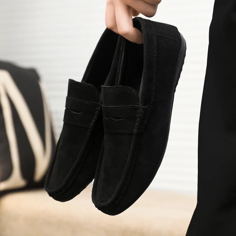 2026 new Autumn Deer Leather Casual Men's Shoes Versatile Comfortable Work Shoes Driving Loafers Black, Grey, Khaki Three-Colour