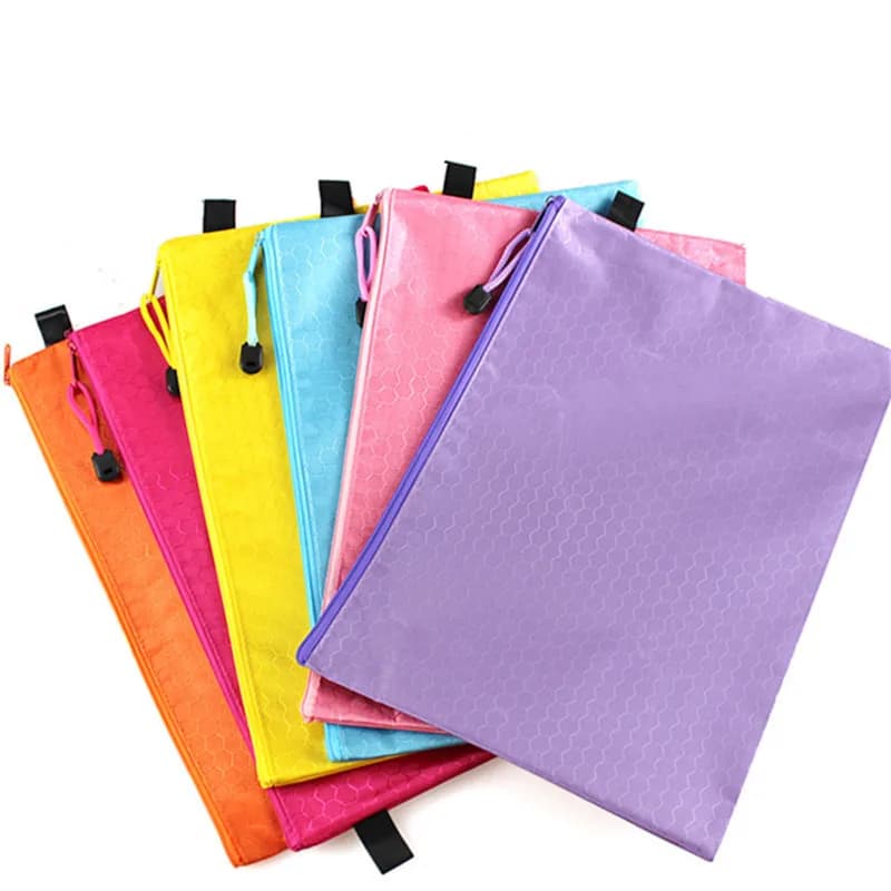 A4 Thick Oxford Cloth Handheld Zipper File Bag Waterproof Color Document Storage Pouch for Office School Supplies